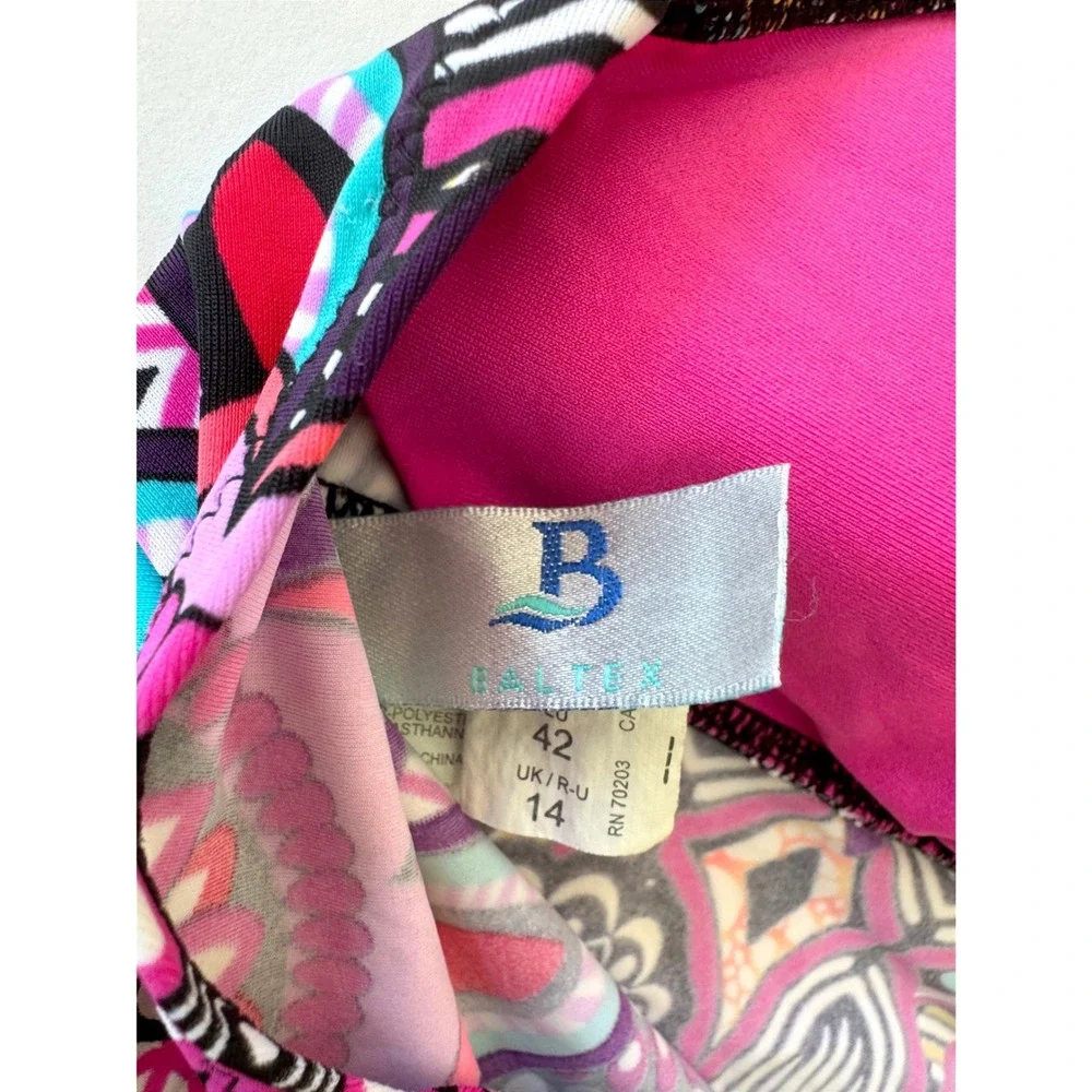 Baltex Retro Y2K Halter Tankini Top O-Ring Colorful Medallion Print Boho Size 12